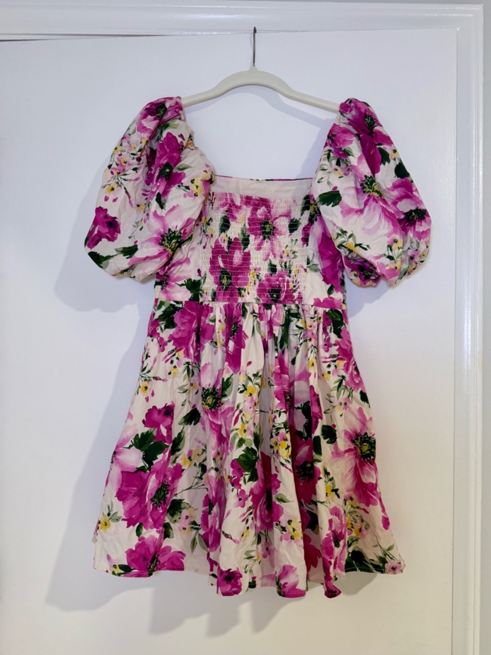 Abercrombie & Fitch Emerson Poplin Smocked Puff Sleeve Dress Pink Floral Size S - Picture 2 of 2